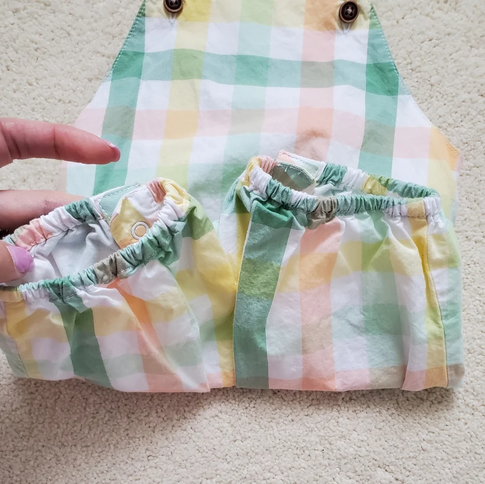 Janie and Jack Baby Overall Romper in Faded Jade Plaid sz6-12m